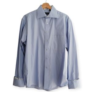 Paul Smith Men's Dress Shirt Blue with Floral Lined French Cuffs 16 32/33